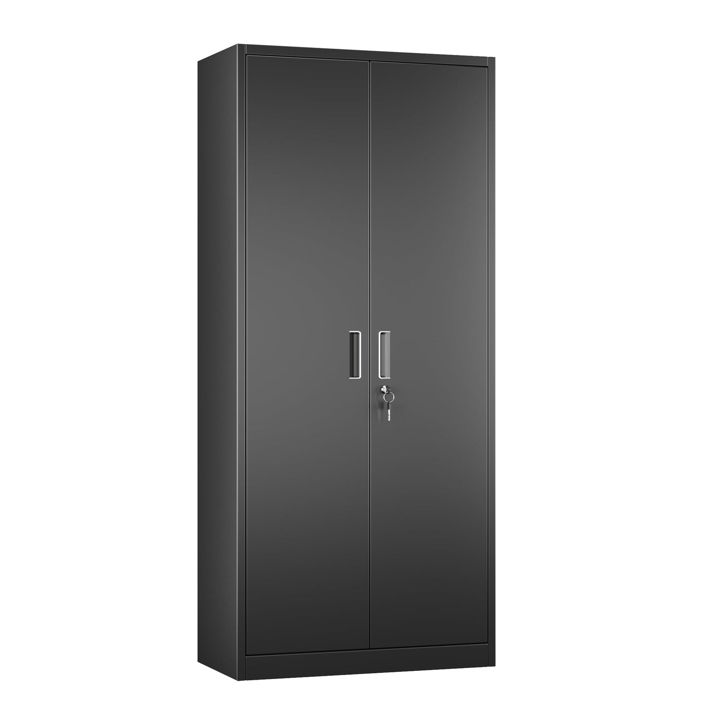 Lockable Metal Storage Cabinet with Adjustable Shelves - Black