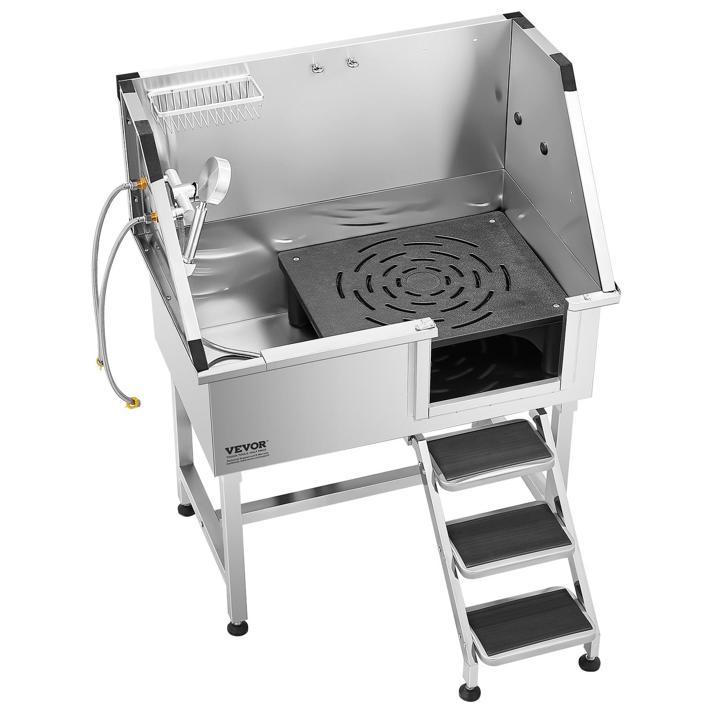 Stainless Steel Dog Grooming Bath Tub with Stairs & Showerhead