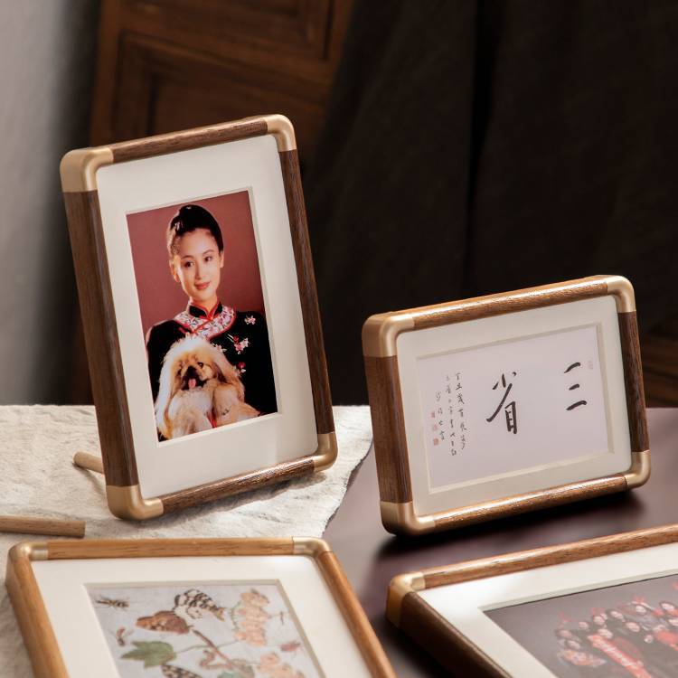 Solid Wood Photo Frame for Family Portraits Wall Decor Walnut Finish