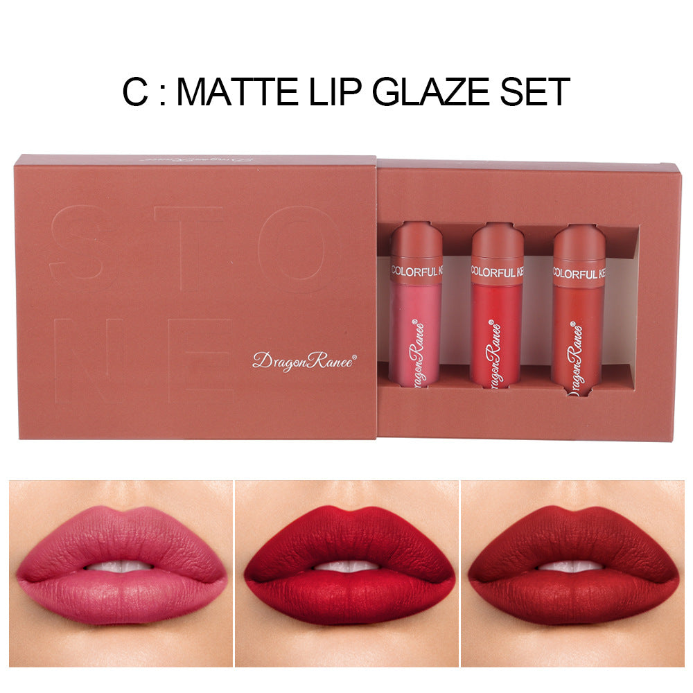 3-Piece Matte Lip Gloss Set - Long-Lasting, Non-Sticky Lip Makeup