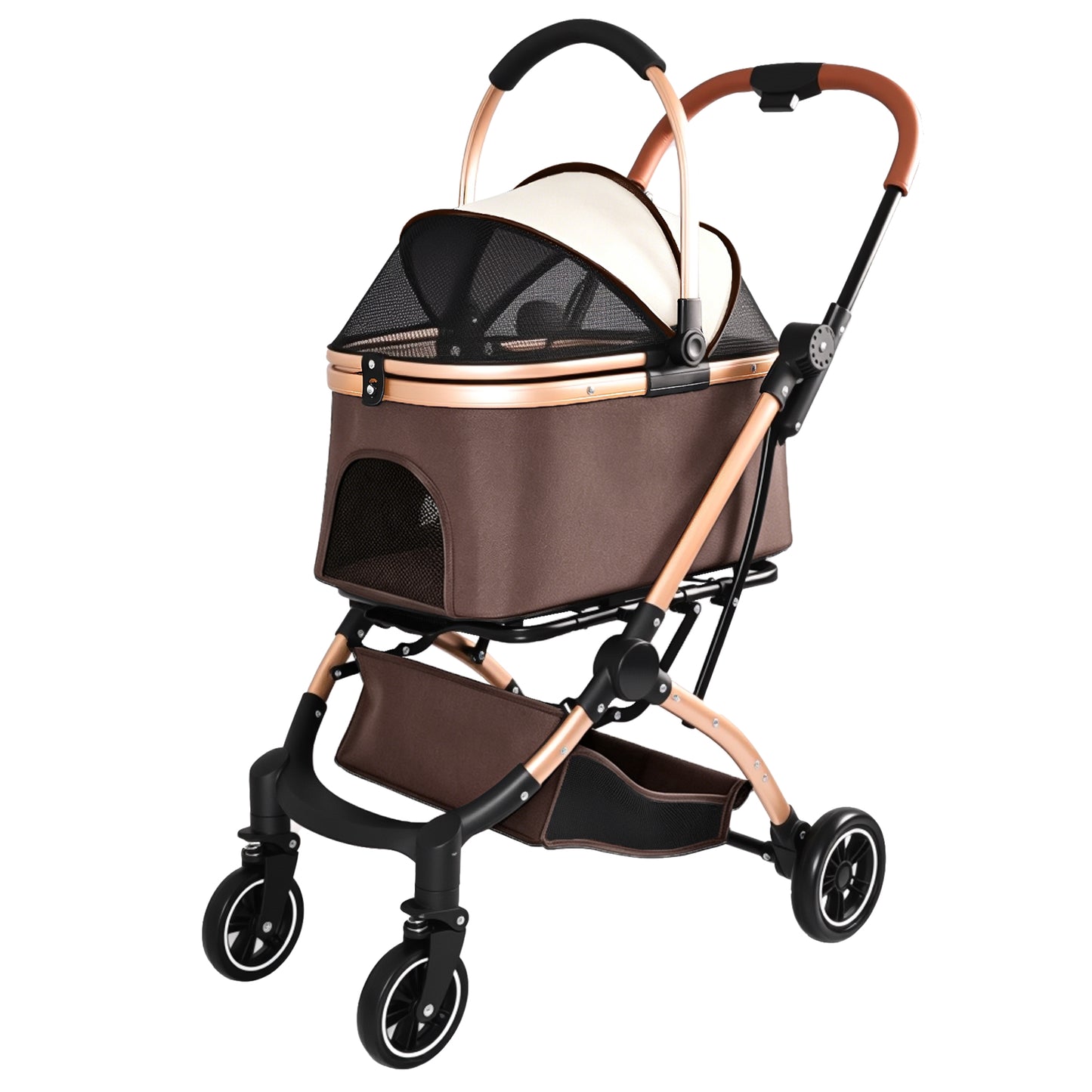 Pet Stroller for Dogs Cats 2-in-1 Foldable Sun Canopy Travel Carrier Khaki