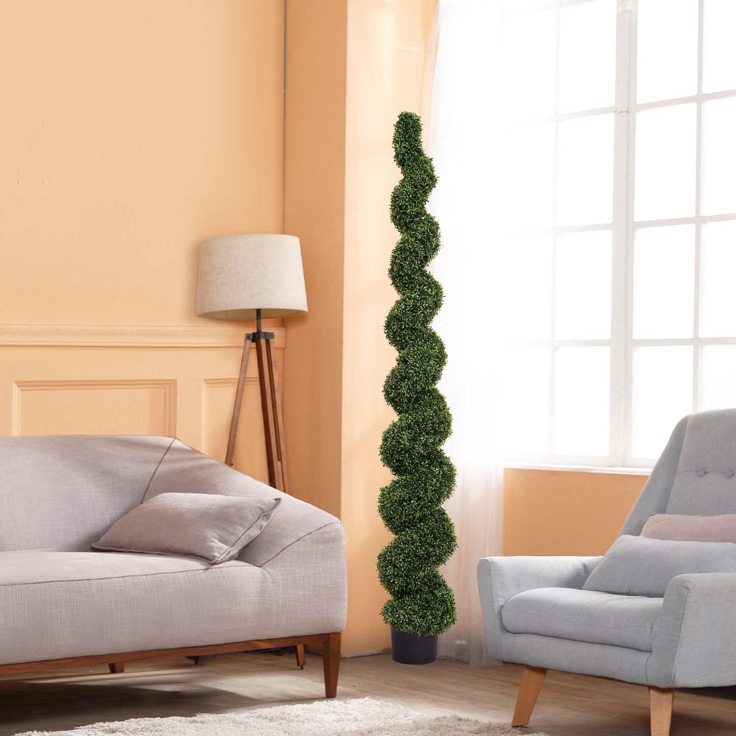 7FT Artificial Spiral Topiary Tree - Green Faux Boxwood Plant