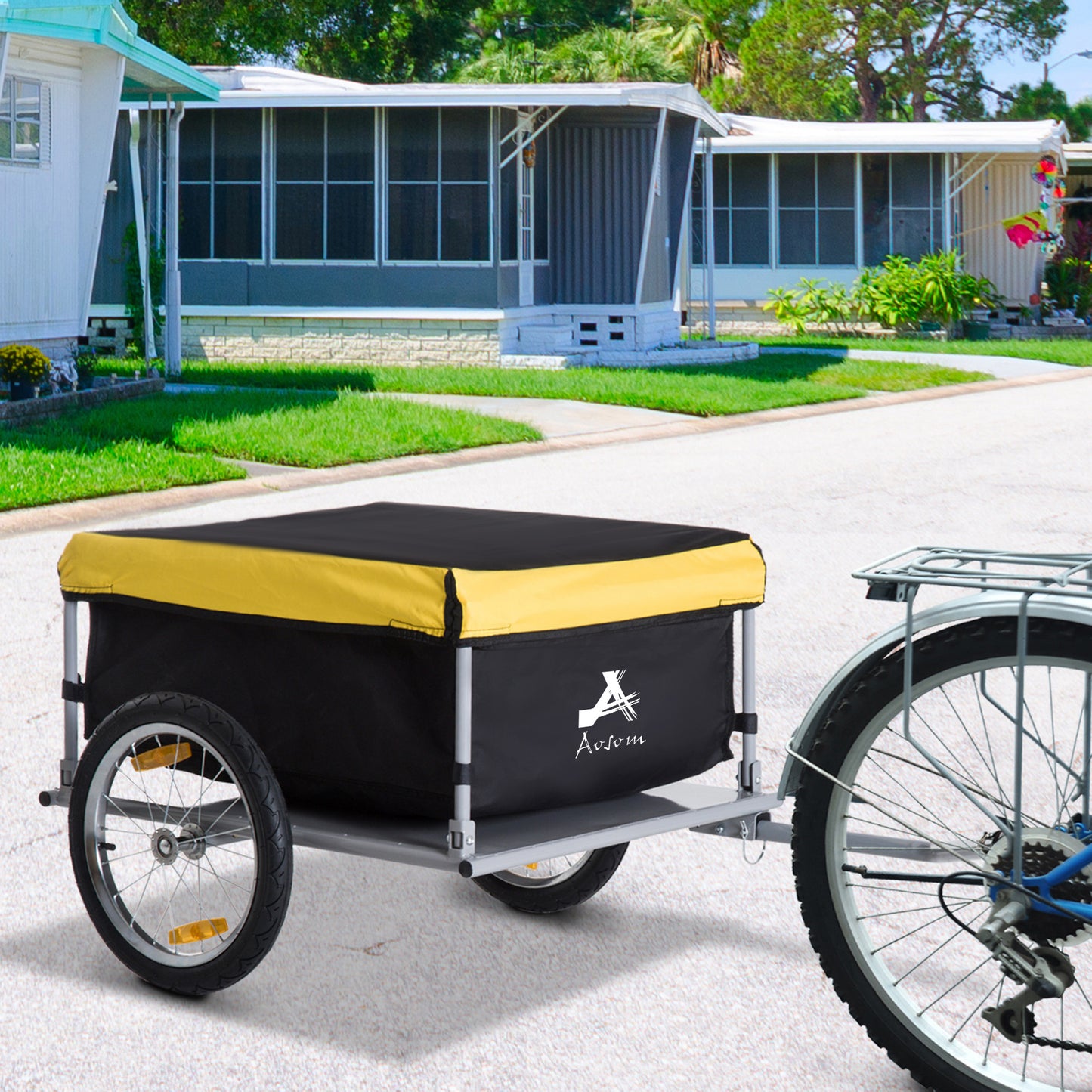 Bicycle Cargo Trailer with Removable Cover - Fits 20"-26" Wheels, Yellow
