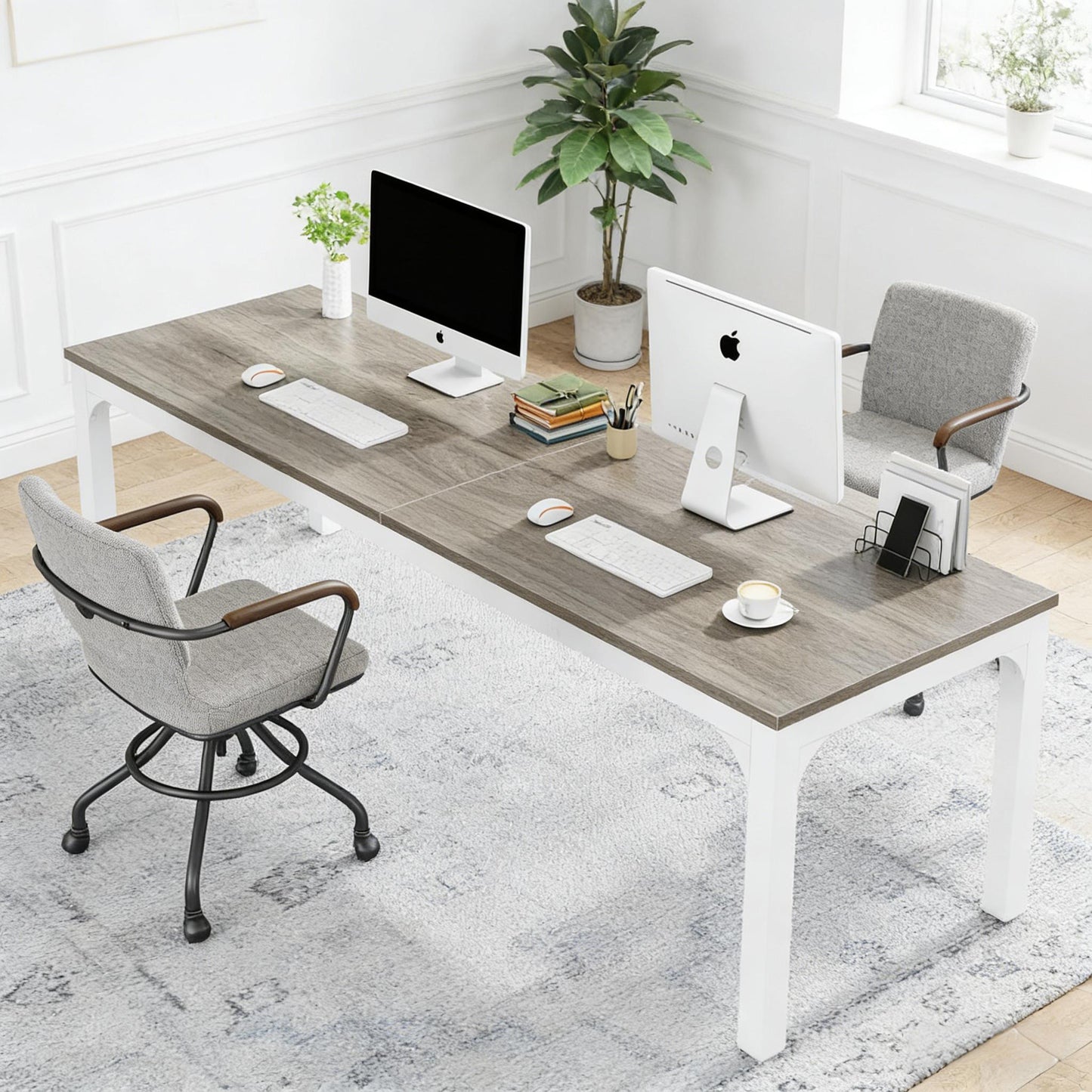 Extra Long Office Desk - 78.74" Writing Desk in Taupe