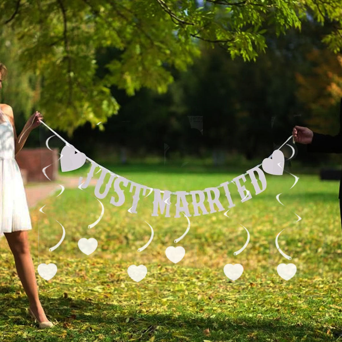 13-Piece Wedding Decoration Set with Just Married Banner & Swirls