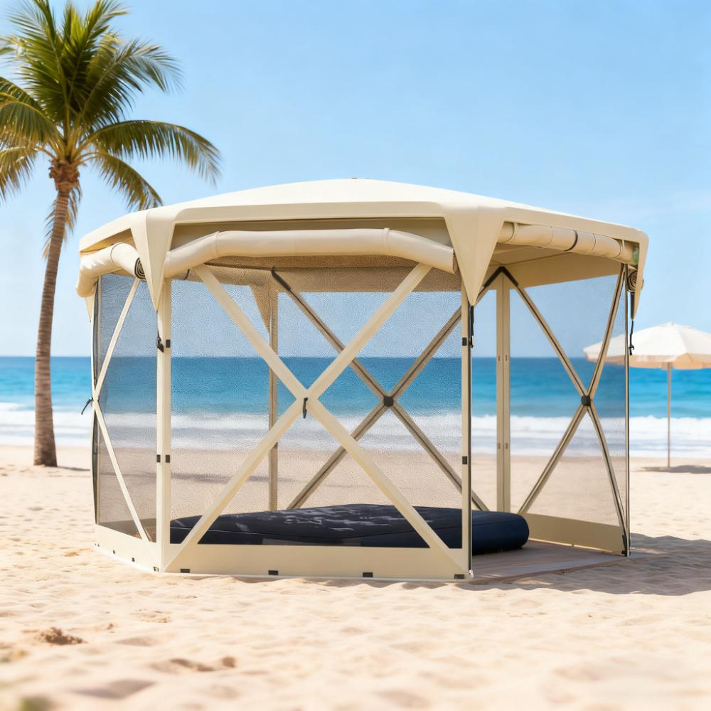 11x11 ft Pop-Up Gazebo Tent with Removable Roof Cover - Beige