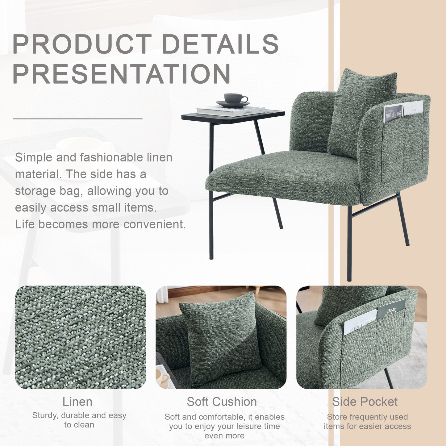 Emerald Leisure Chair with Small Table and Back Pillow