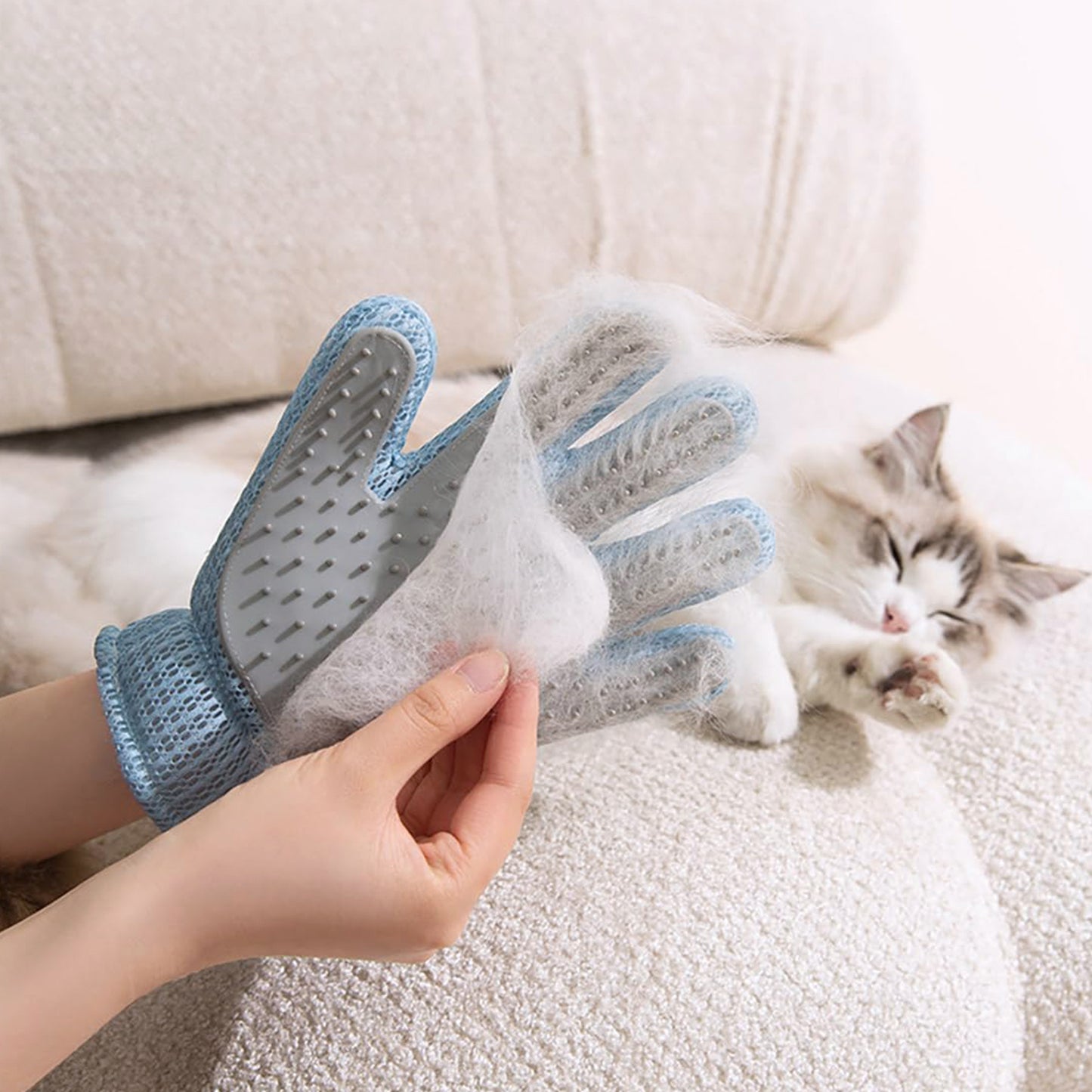 Double Sided Pet Grooming Glove for Cats & Dogs - Deshedding & Massage Mitt - Blue