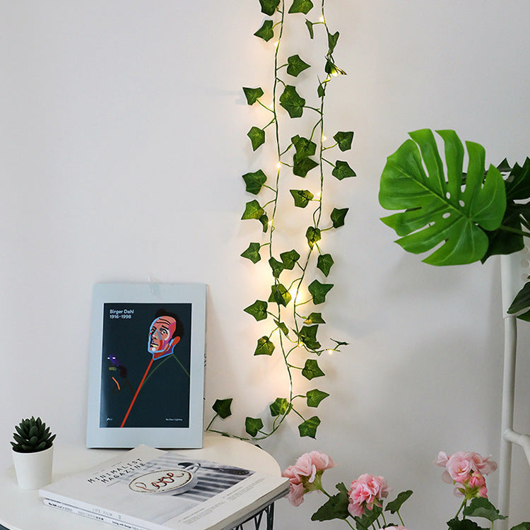 Battery-Operated Rattan String Lights with Maple Leaf Green LED for Holiday & Party Decor