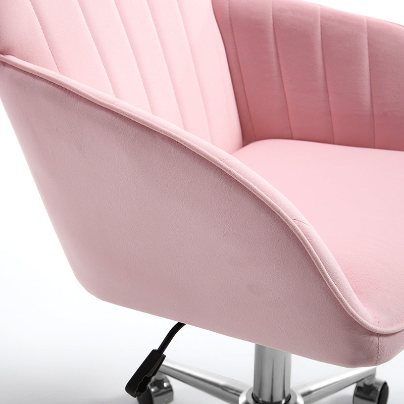 Ergonomic Adjustable Office Chair - Baby Pink Velvet Swivel Chair