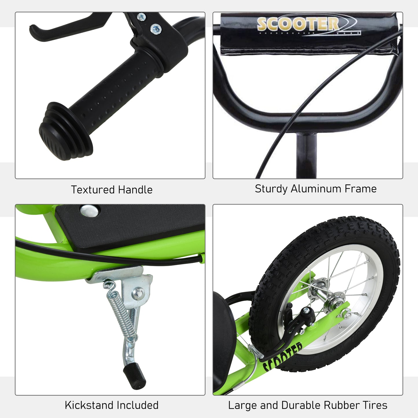 Youth Scooter with Adjustable Handlebar, Dual Brakes & Inflatable Wheels - Green