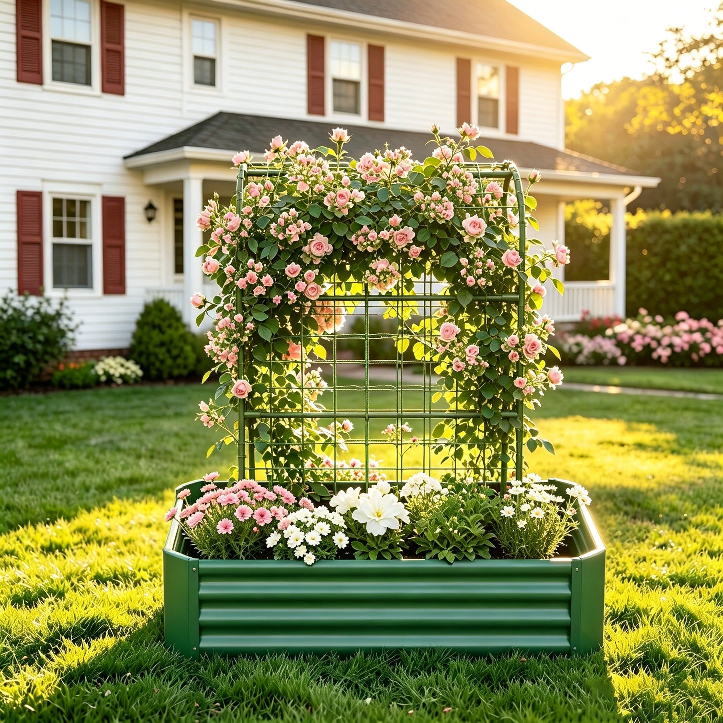2-in-1 Raised Garden Bed with 59" Tall Trellis - Green
