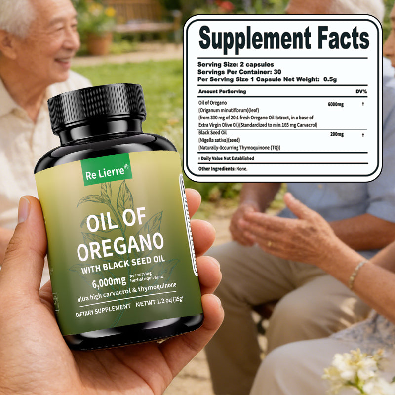 Oregano Oil & Black Seed Oil Capsules - 6000mg Herbal Supplement - 60 Count