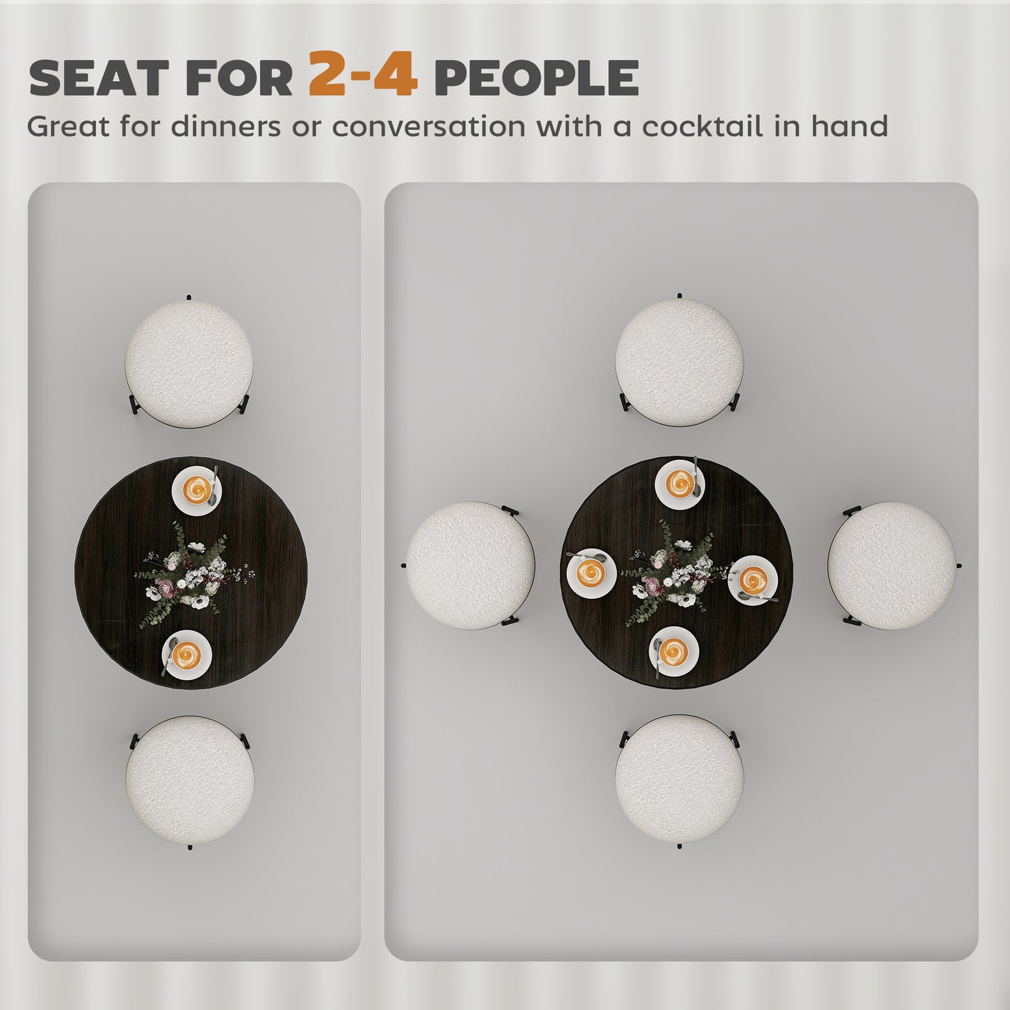 Round Dining Table for 2-4 People - Black Wood Grain Top