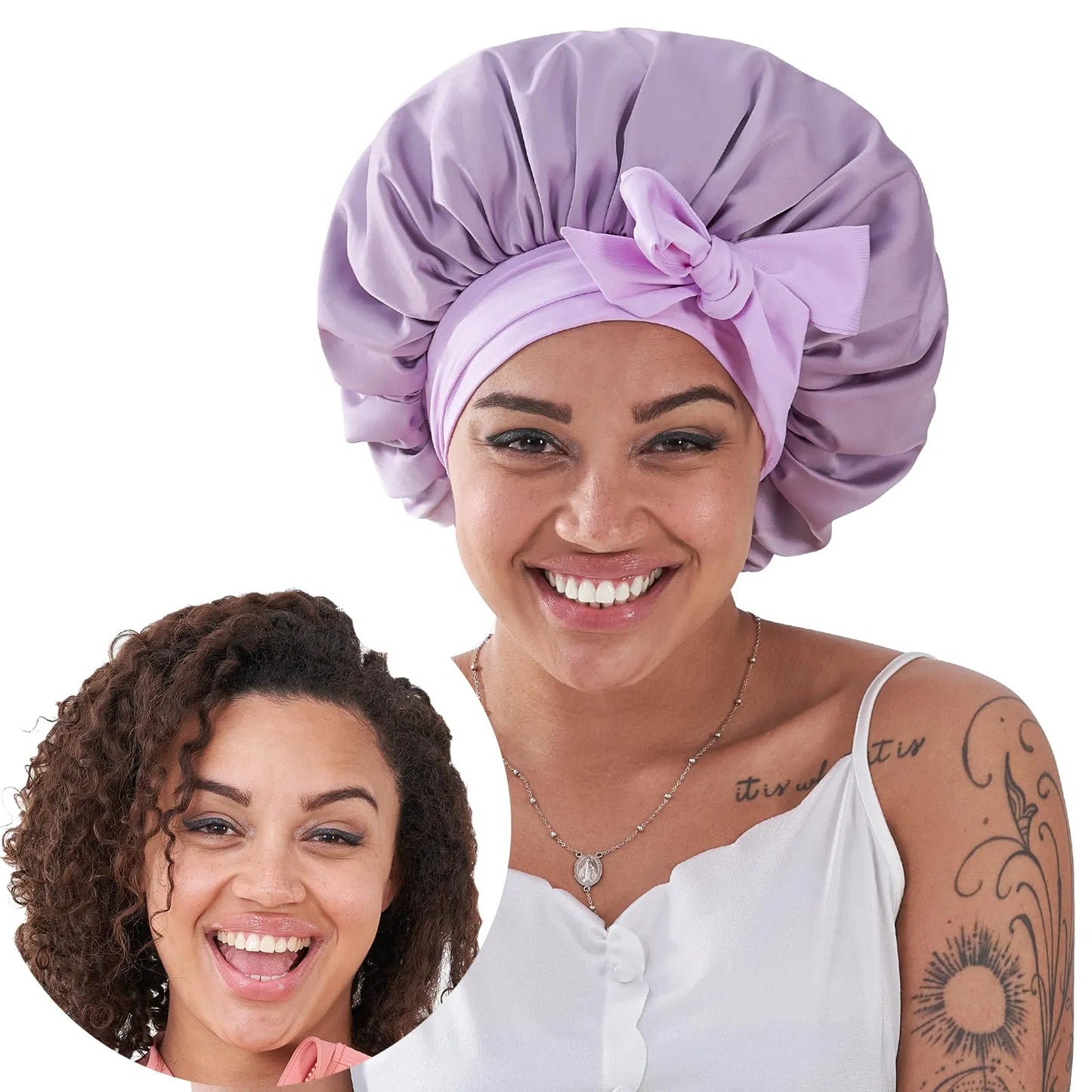 Adjustable Satin Sleep Bonnet for Curly Hair - Red Reversible Hair Wrap