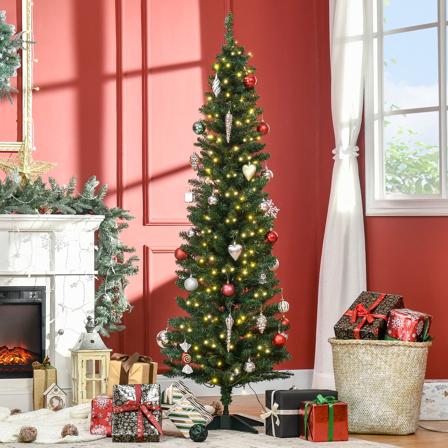 6' Pre-Lit Slim Noble Fir Artificial Christmas Tree - Green