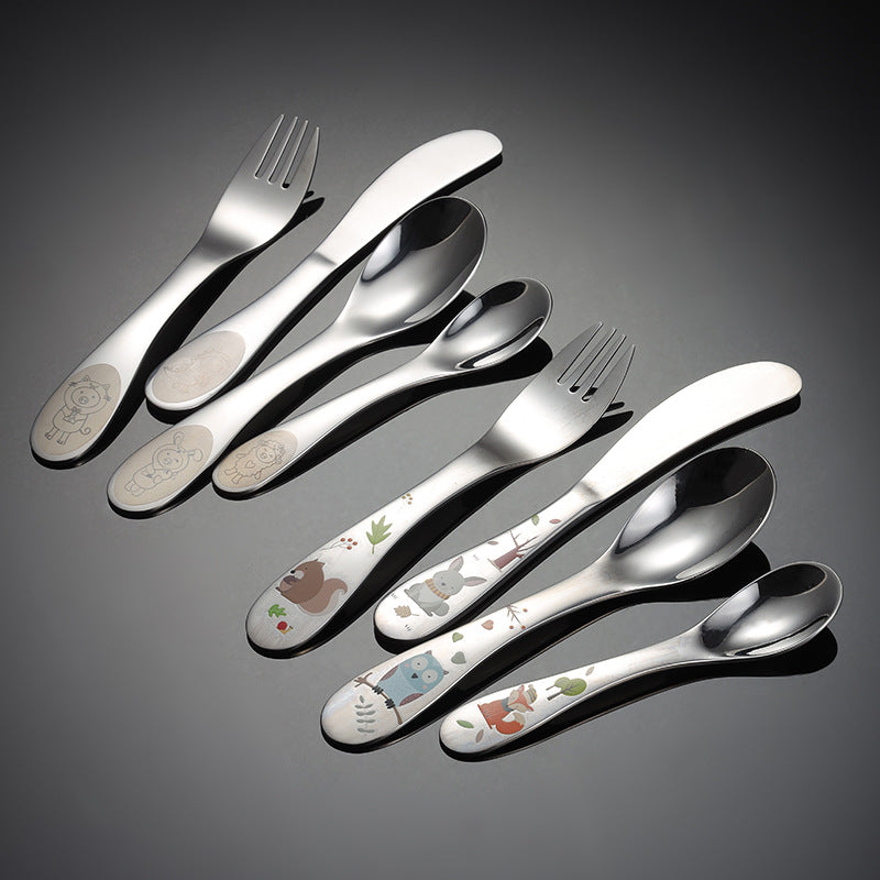 Children's 4-Piece Stainless Steel Cutlery Set - Western Style, Cartoon Design