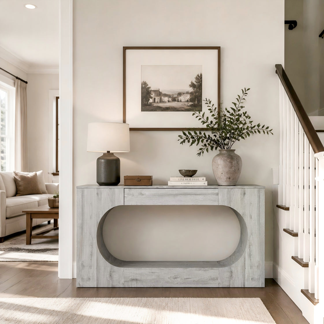 Grey Wood Grain Console Table with Storage Drawer - 63"