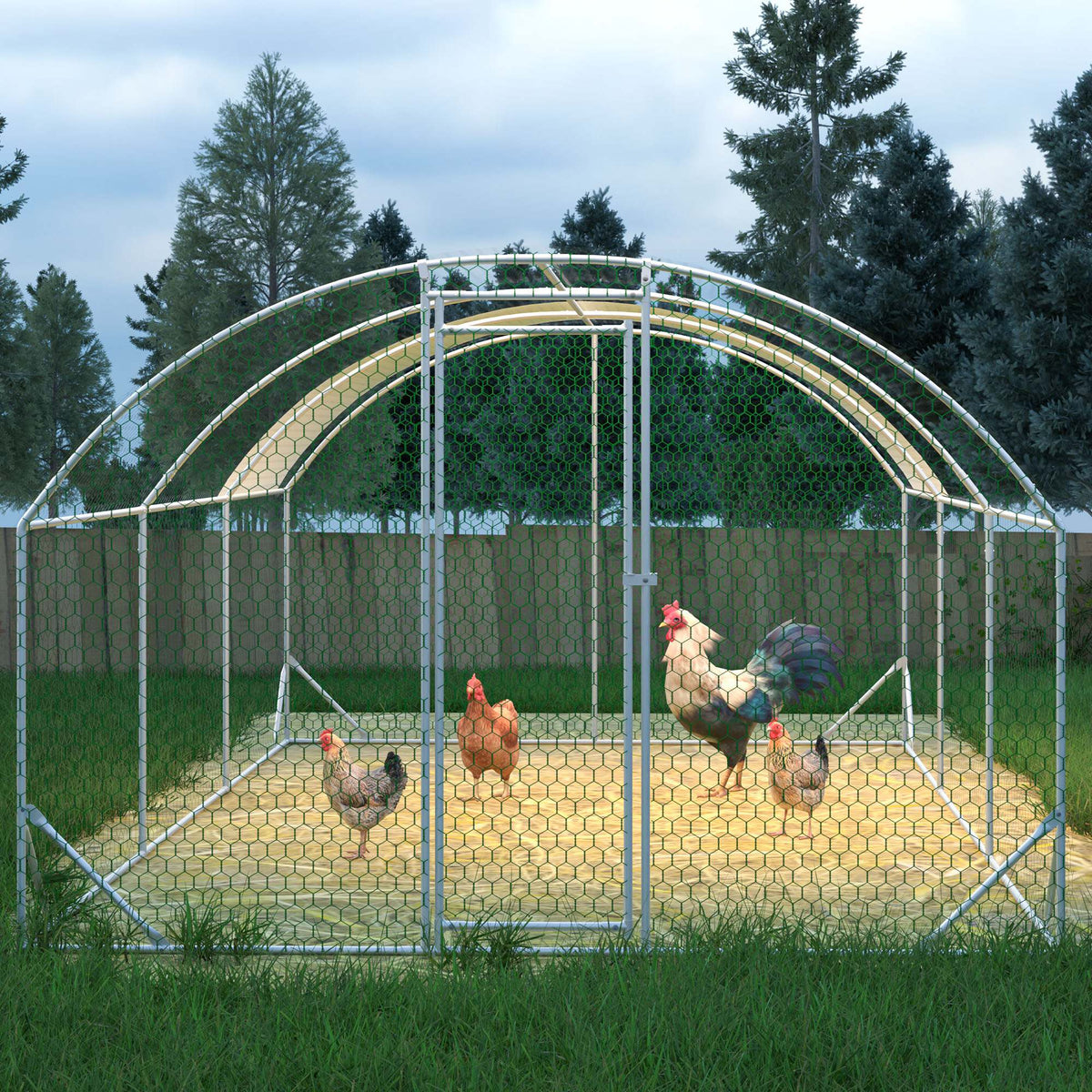 Large Metal Chicken Coop with Waterproof UV Cover - Walk-In Yard Pen, 9.84x19.68 Ft