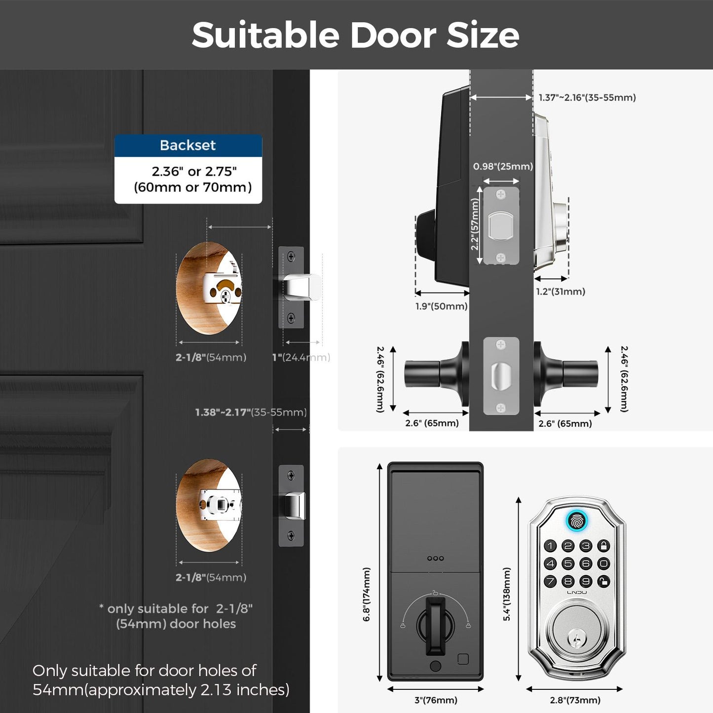 Keyless Entry Door Lock with Handle, App Control Front Door Lock Set with Keypad and Auto Lock