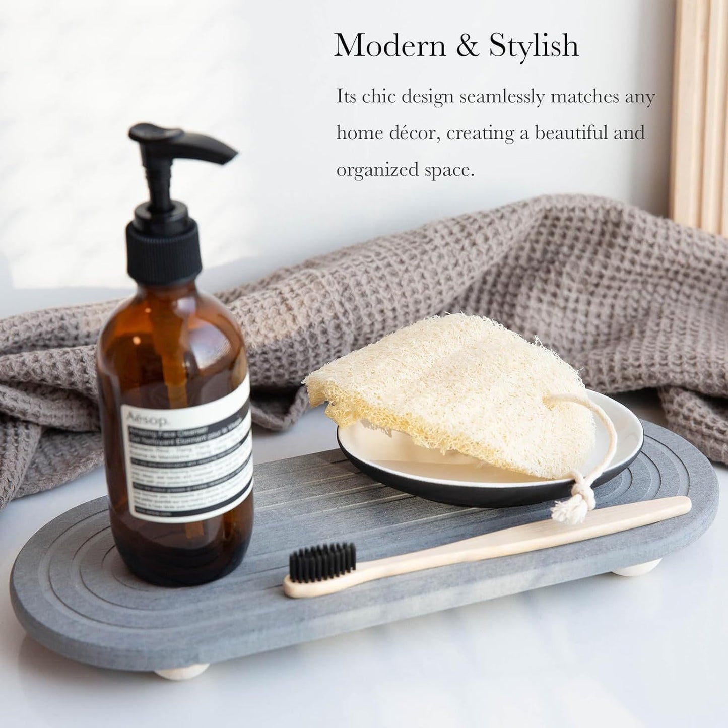 Bamboo Bathroom Drain Coaster with Feet - Quick-Drying Water Tank Rack 30x10cm