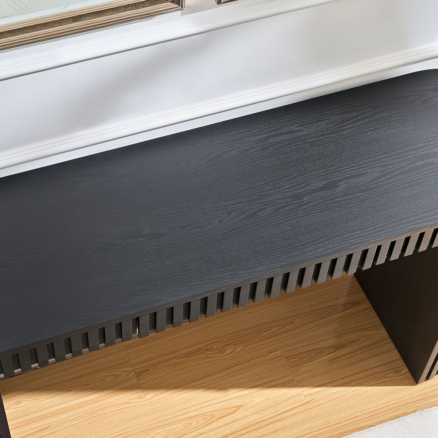 Modern Console Table with Drawer - Unique Vertical Stripe Design, Black