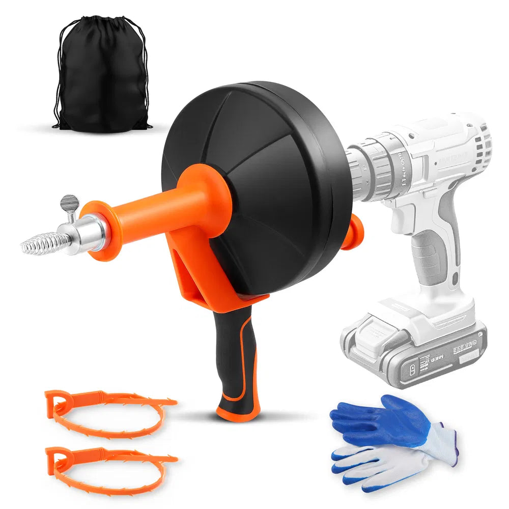 Heavy-Duty 25FT Hand & Electric Power Drain Snake for Sink Toilet Shower