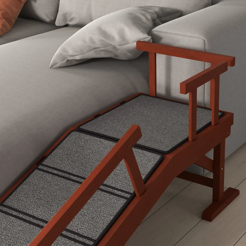 Wooden Dog Ramp with Removable Guardrails - Non-Slip Surface, Brown & Gray
