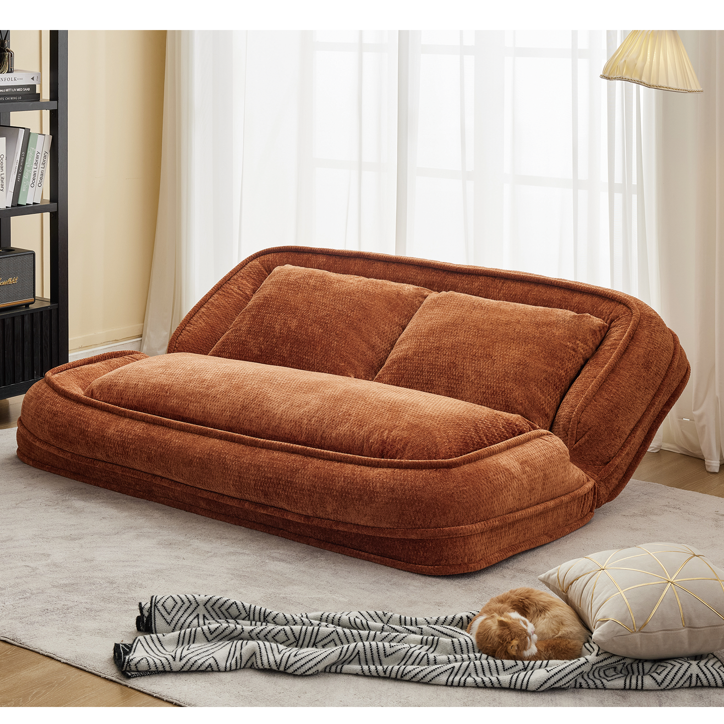Extra Large Chenille Lazy Sofa Loveseat for Humans & Pets - Orange