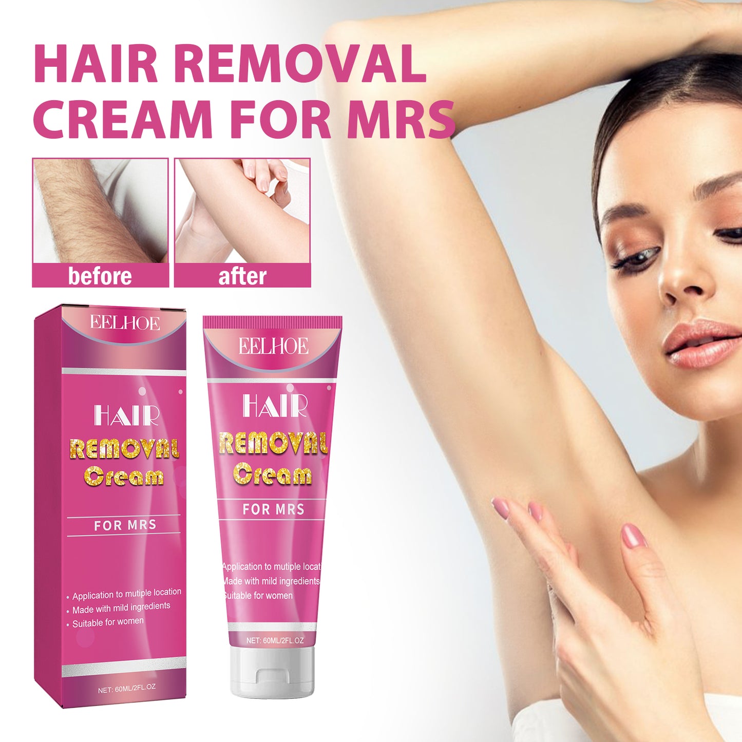 Gentle Full Body Hair Removal Cream - Moisturizing & Soothing Formula