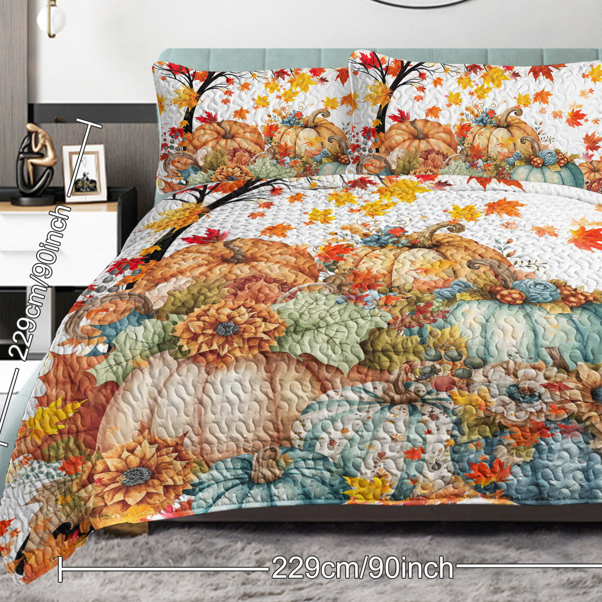 Colorful Pumpkin Pattern Quilt Set with Pillowcases - All Seasons