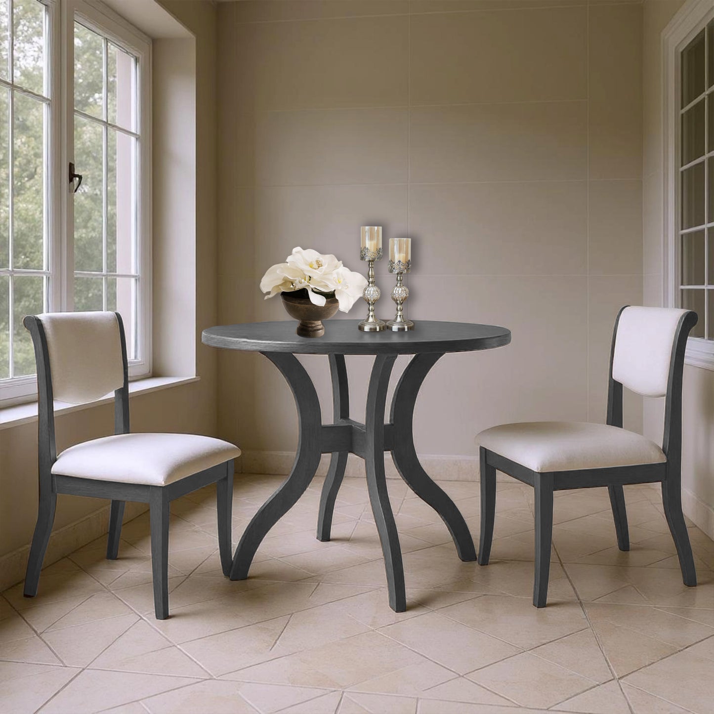 39.4-Inch Round Dining Table Set with 2 Chairs - Oak Gray