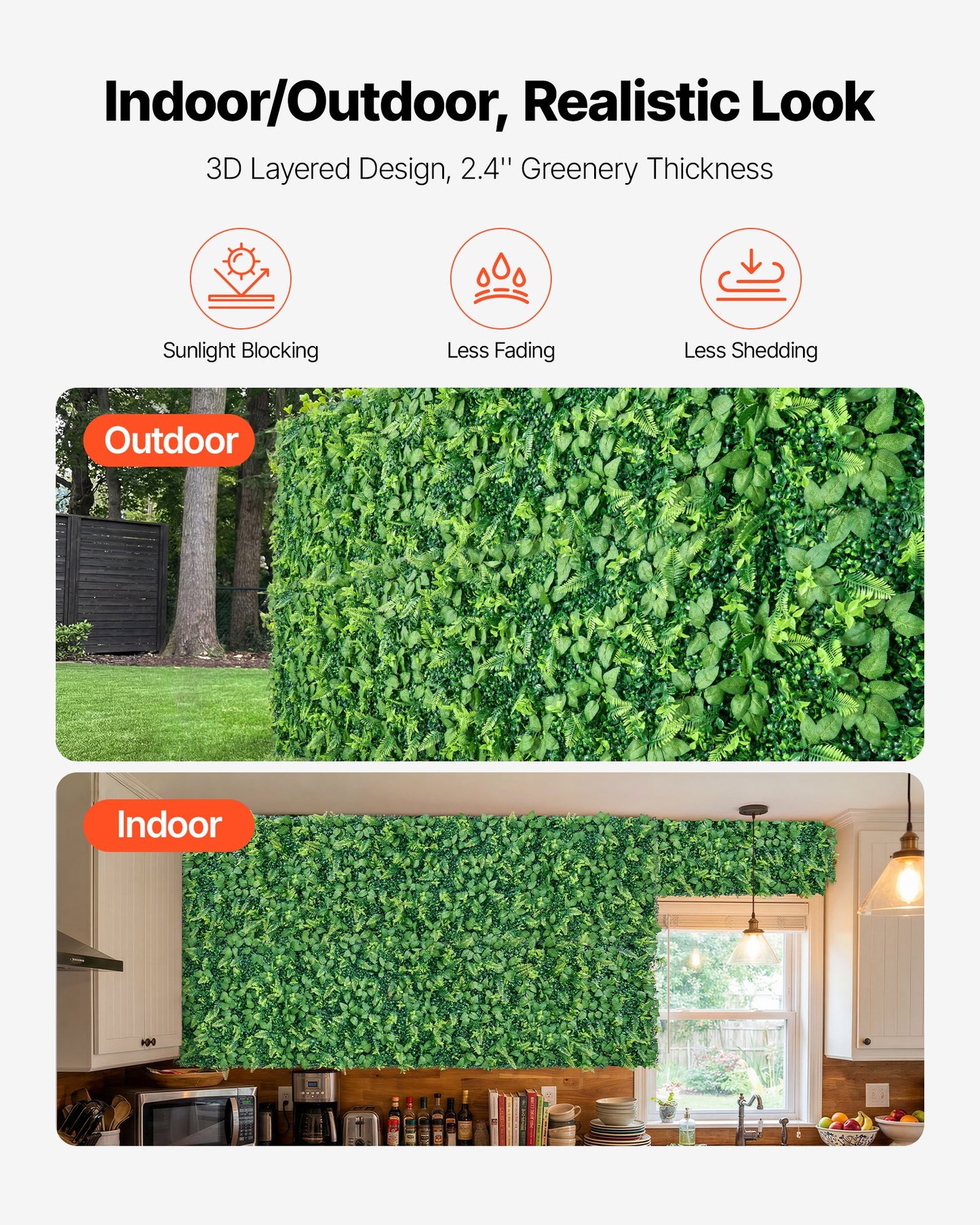 Artificial Greenery Wall Panels - 4 Pack 2x8 ft Privacy Hedge for Indoor & Outdoor Garden