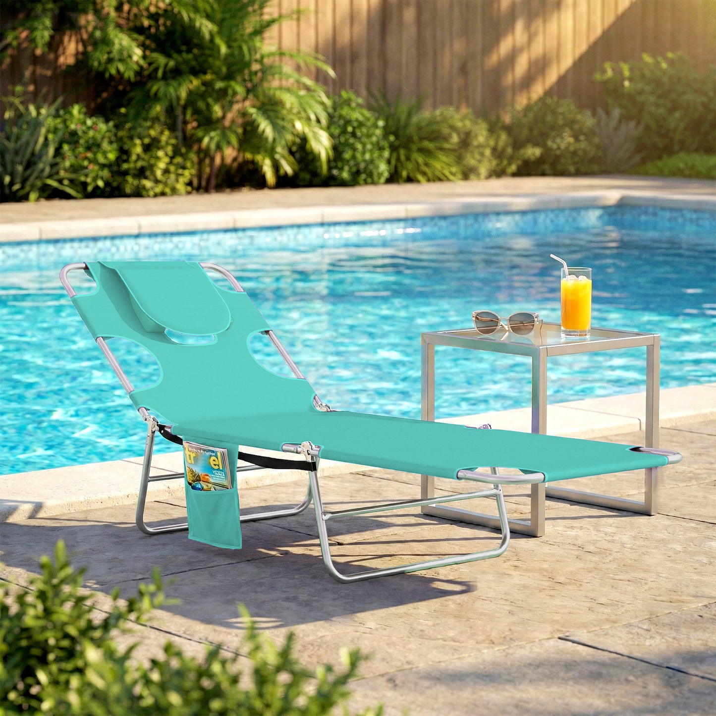 Adjustable Folding Tanning Chair with Face Hole - Light Green