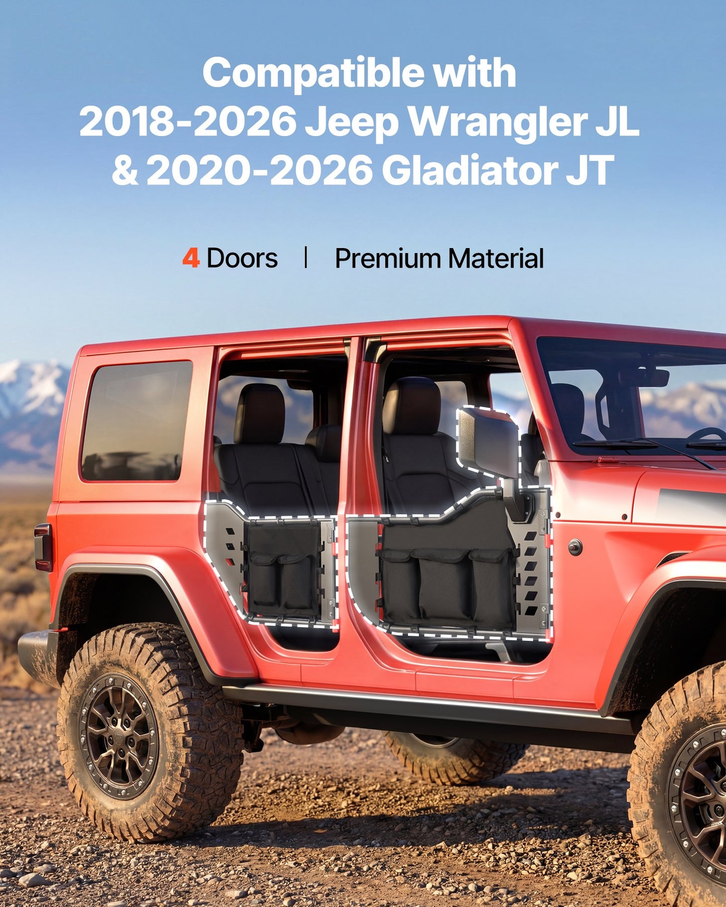 Jeep Tube Doors - 4-Door Steel Off-Road Half Doors with DOT Mirrors & Storage Bag