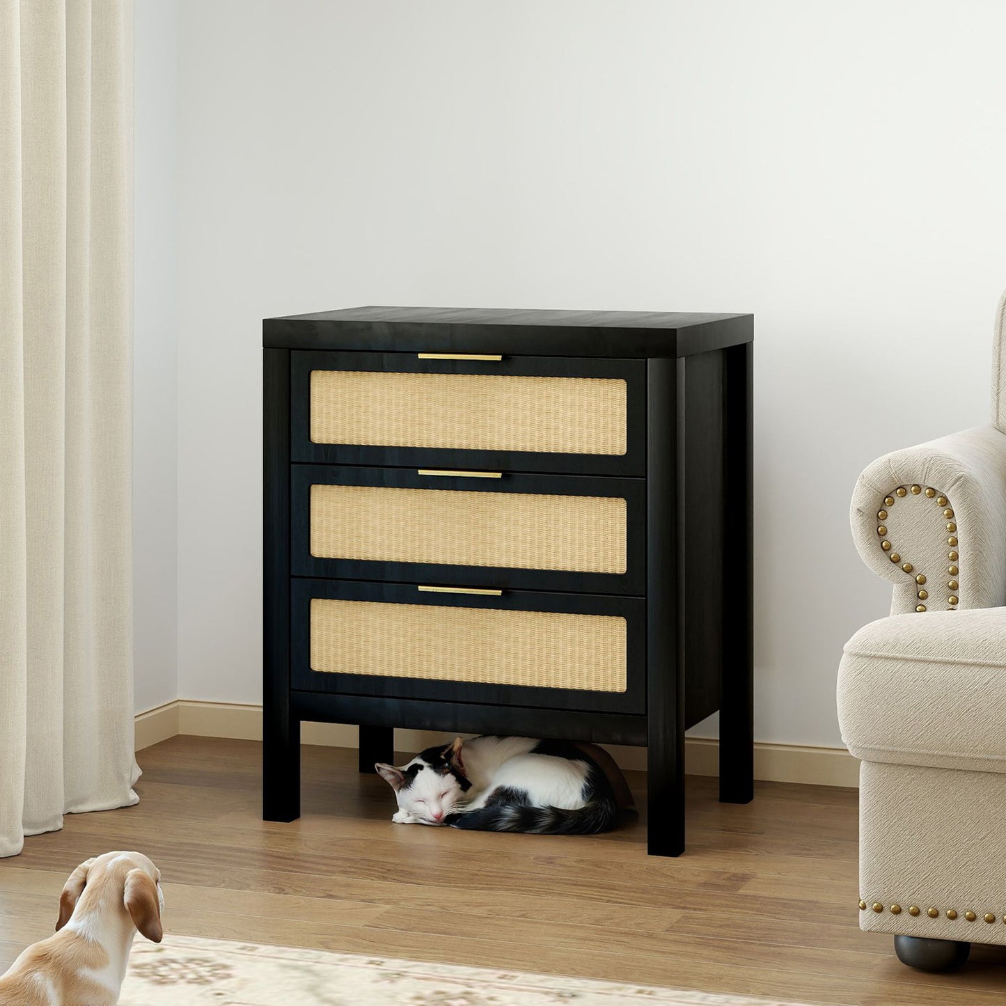 Bedside Table 3 Layers Large Capacity Storage Drawer Design