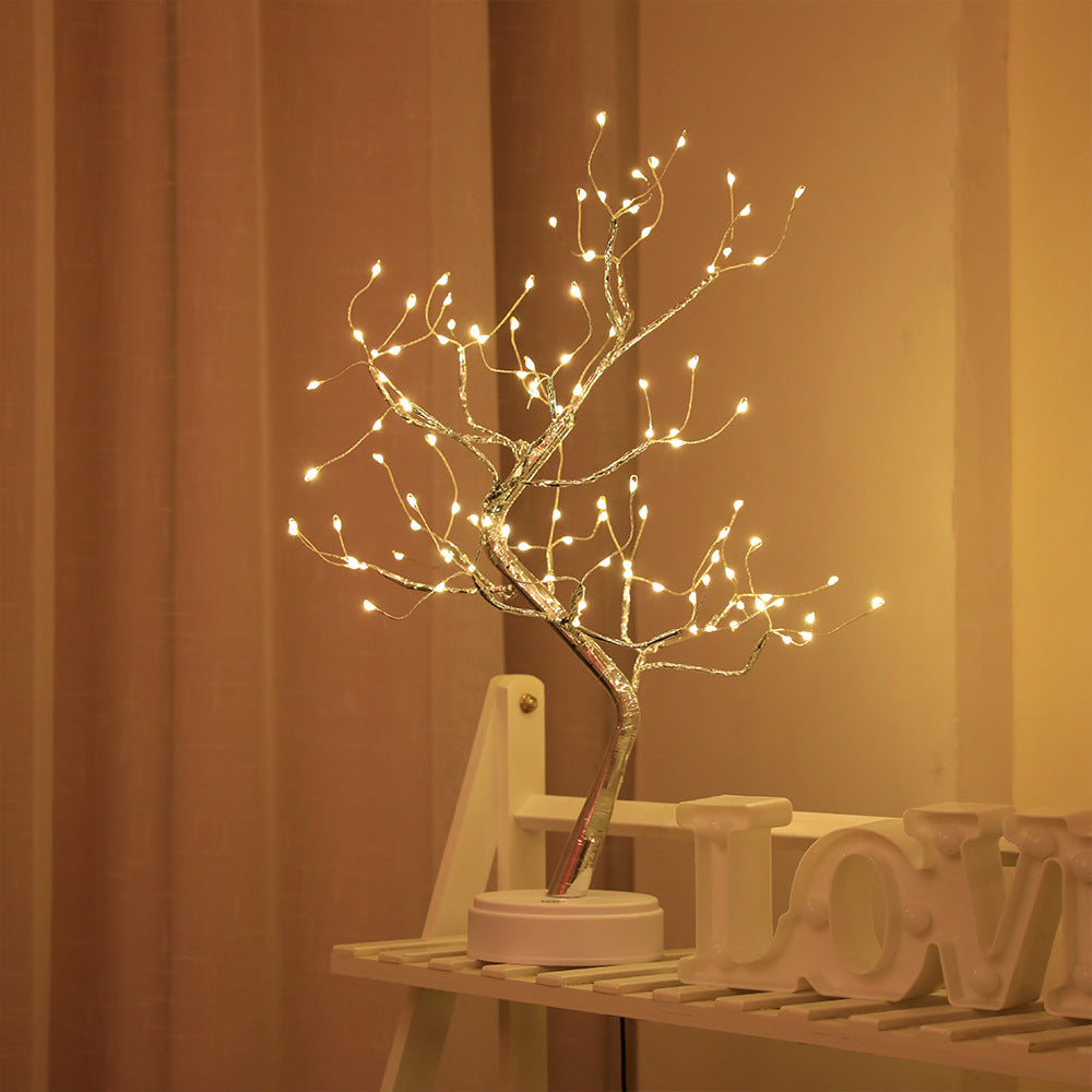 LED Fire Tree Night Light - Decorative Firefly Branch with Plum Shape