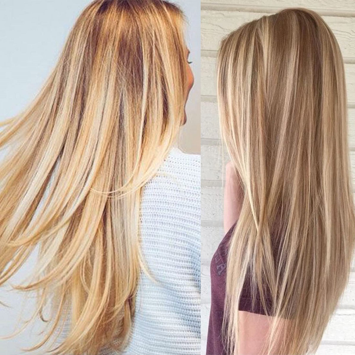 European & American Style Women's Golden Brown Gradient Wig Long Straight Hair