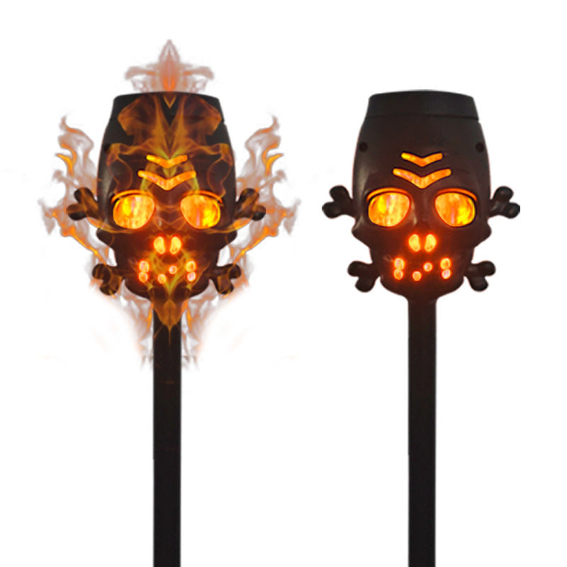 Solar Skull Flame Lamp Outdoor Garden Decor - Halloween Torch Ground Light