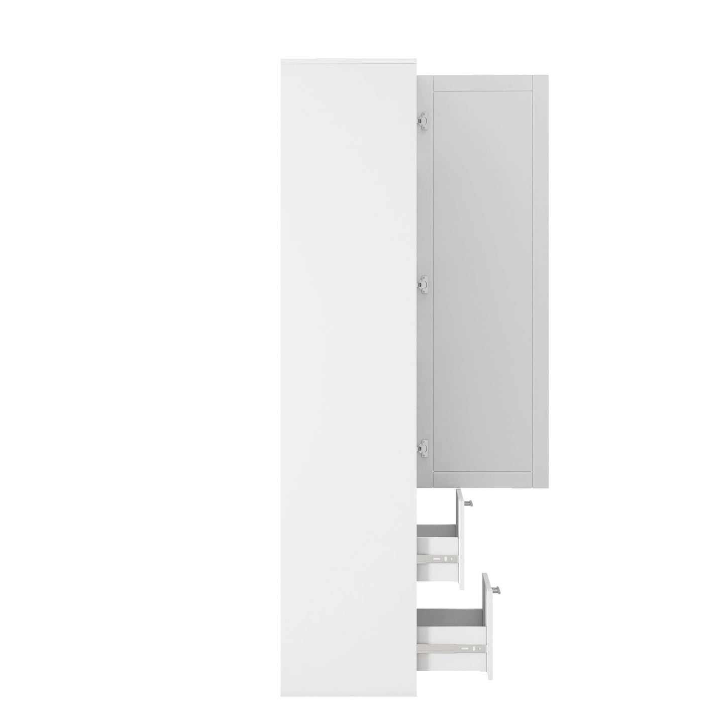 Tall Kitchen Pantry Cabinet with 1 Door & 2 Drawers - White