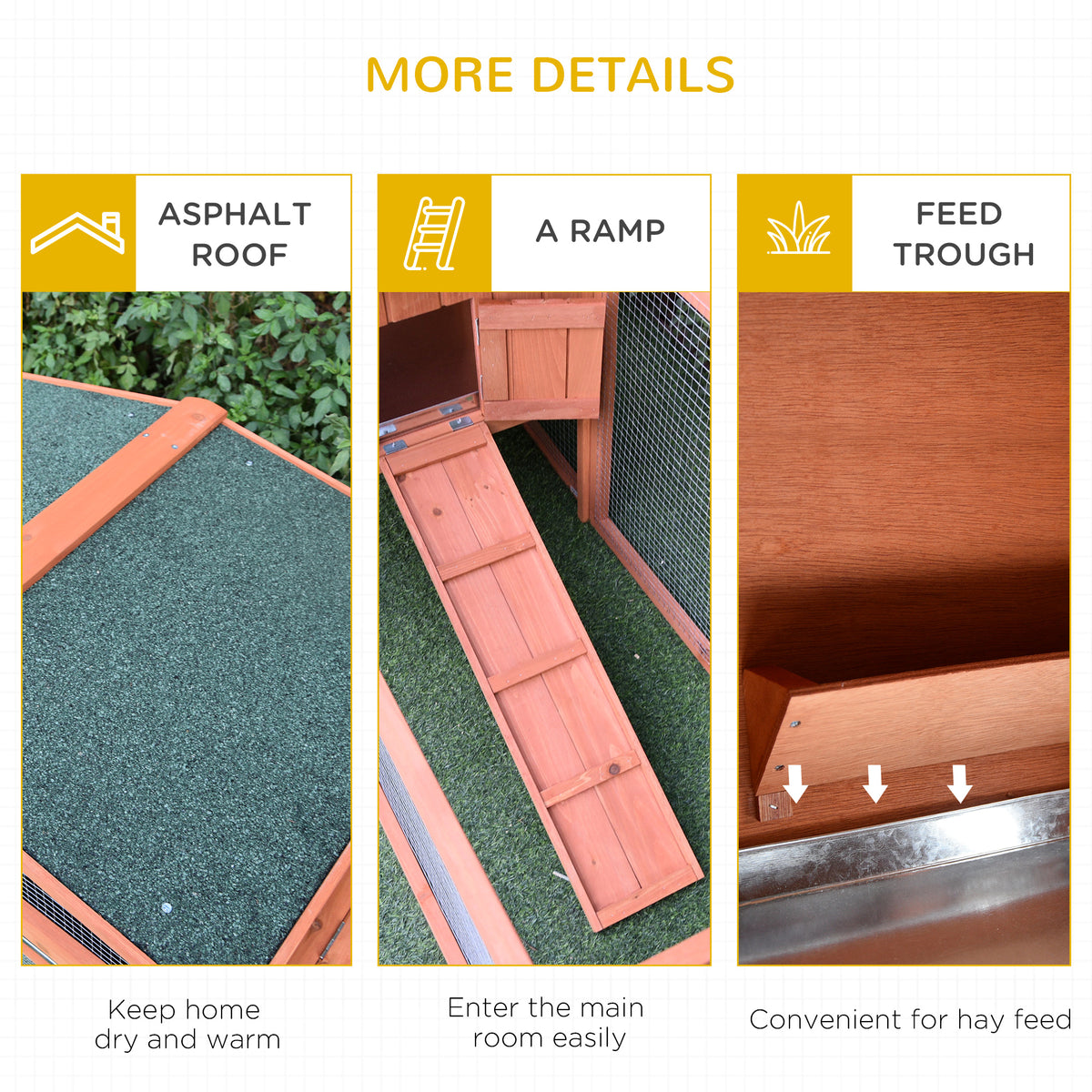 Outdoor Wooden Rabbit Cage 62 Inch with Detachable Run and Elevated Main House