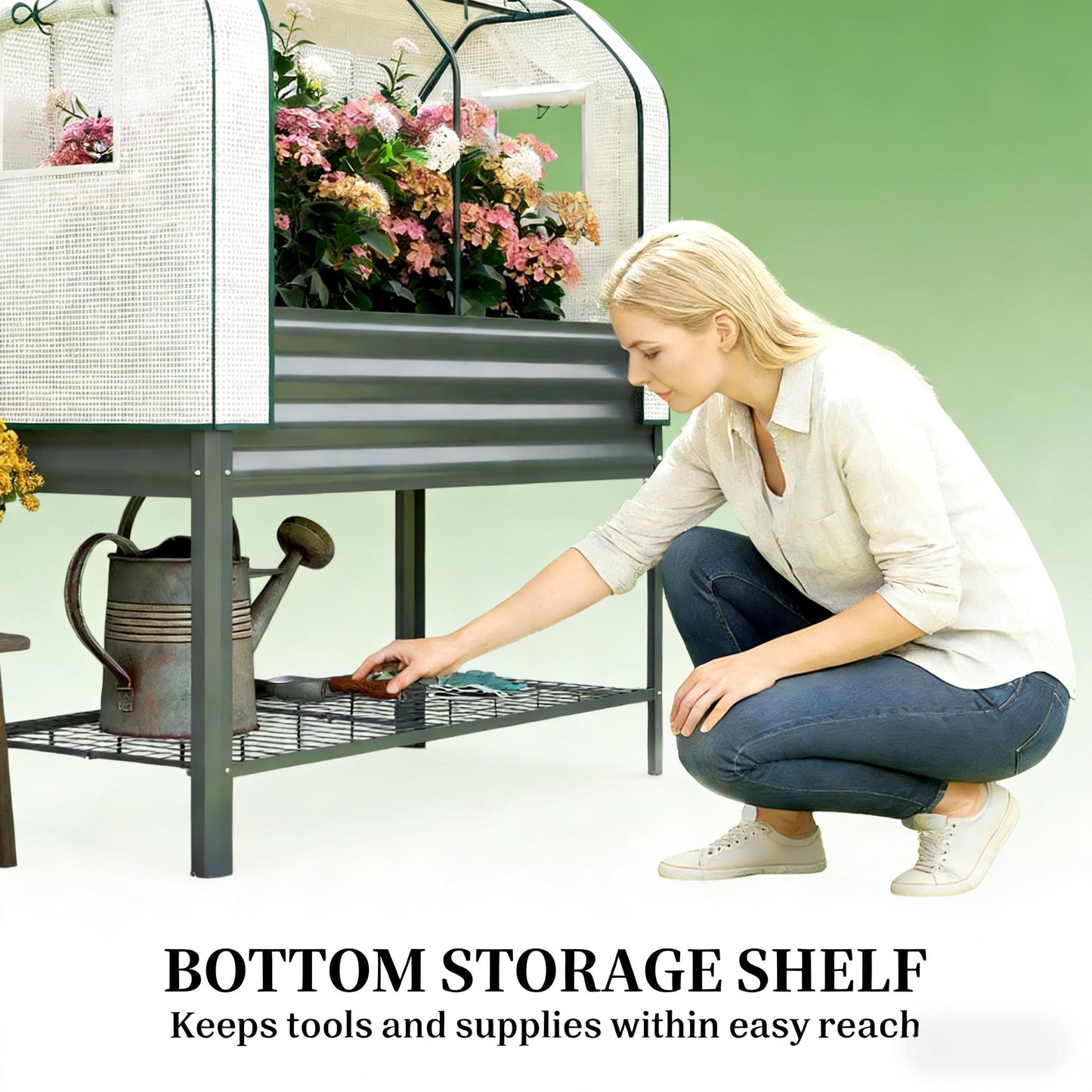 Raised Metal Garden Bed with Greenhouse Cover - Dark Gray