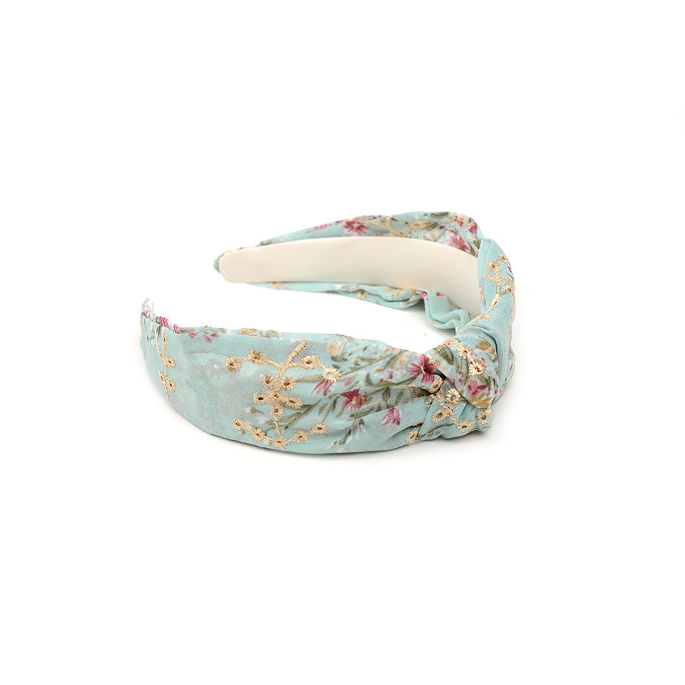 Embroidered Tulle Headband with Knot Detail