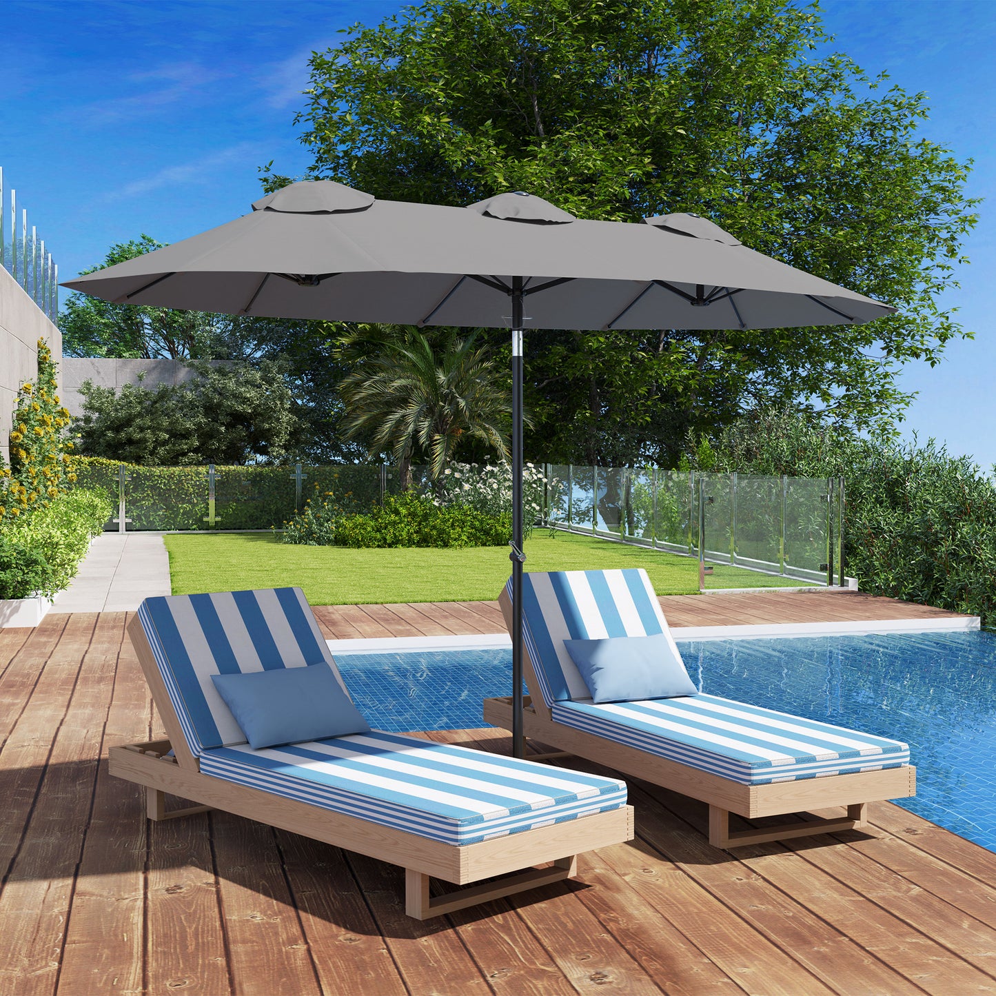 Double Sided Patio Umbrella - 9.7 ft Outdoor Market Umbrella, Gray