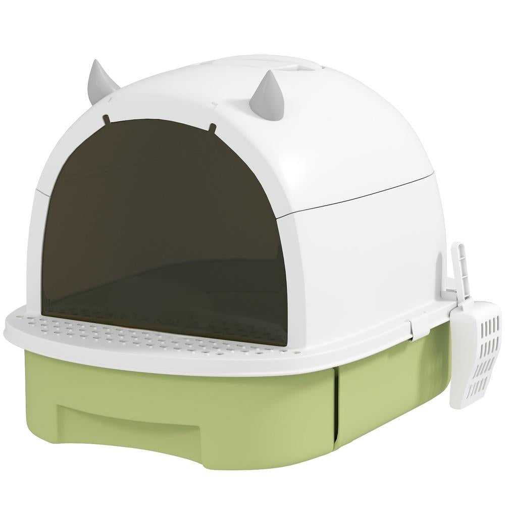 Green Cat Litter Box with Lid, Scoop & Deodorizing Bags