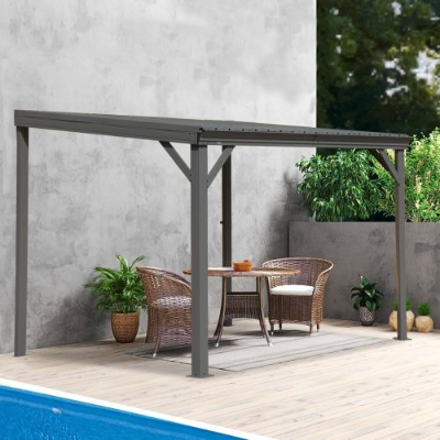 8x10 Lean-To Gazebo with Upgraded Drainage System - Wall-Mounted Steel Hardtop for Patio & Lawn