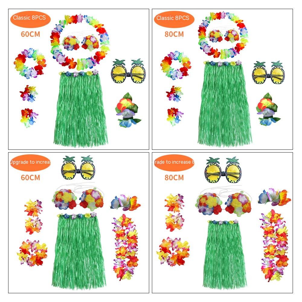 Adult Grass Skirt Set 8-Piece Party Costume for Festive Occasions