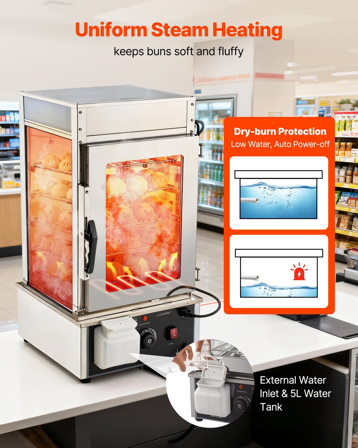 5-Tier Food Warmer Display with Adjustable Shelves, 1200W Stainless Steel