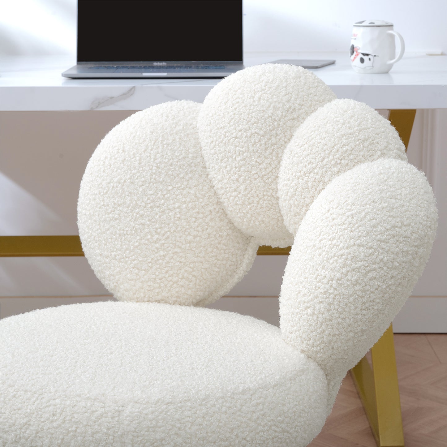 360° Swivel Height Adjustable Office Chair - White Teddy Fabric