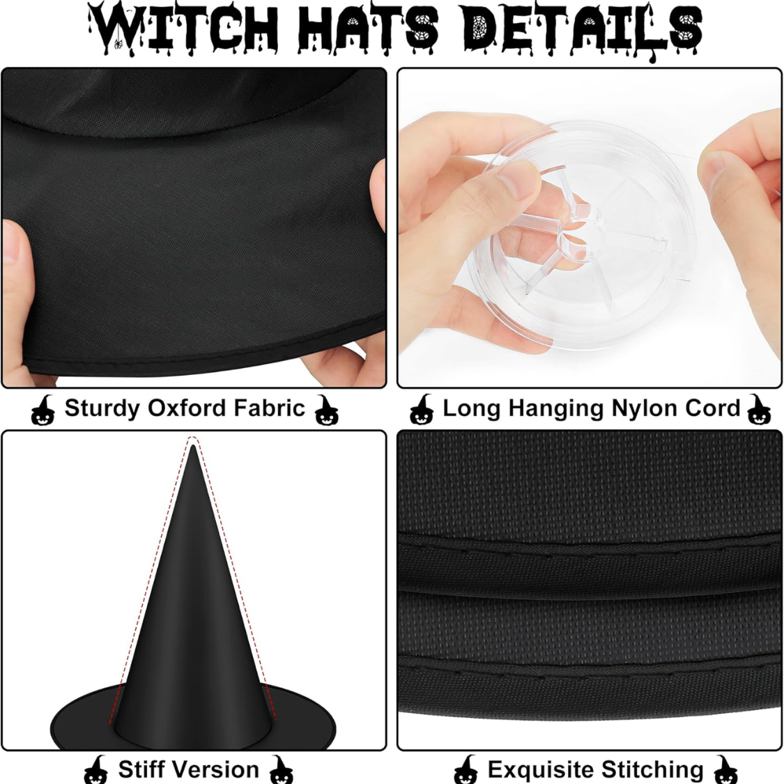 12 PCS Black Hanging Witch Hats for Halloween Decor